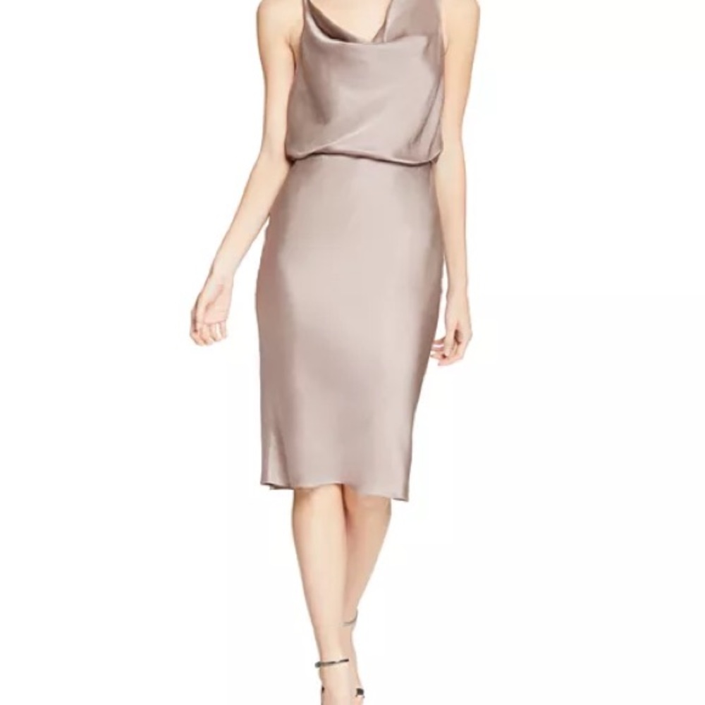 Halston Evening Collection Satin Cowl Neck Dress in Toast Size 8 NWT